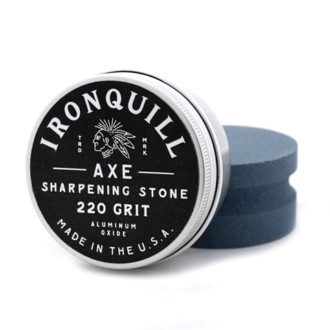 USA Ironquill sharpening stone. Ideal for sharpening axes, hatchets, machetes and garden tools. 220 grit, round aluminum oxide puck